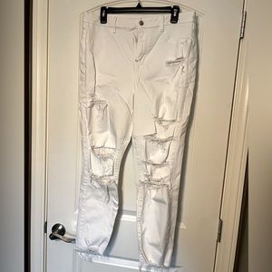 AMERICAN EAGLE White JEANS - Curvy Hi-Rise Jegging CROP Size 14 Distressed